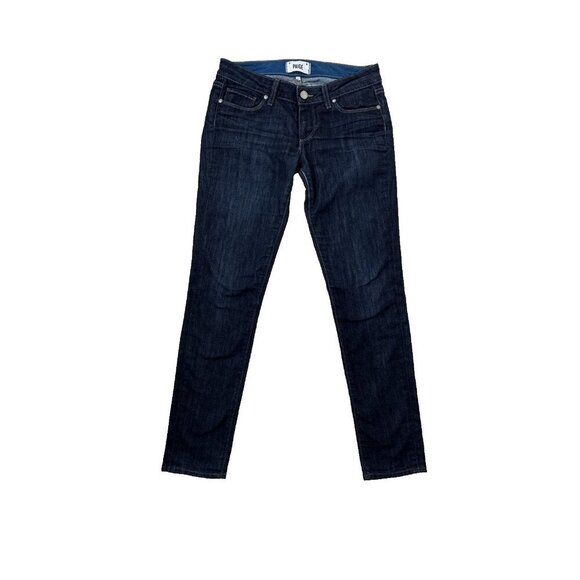 PAIGE jeans size 26 inseam 29 skyline ankle peg stretch low rise denim dark blue - Picture 1 of 11